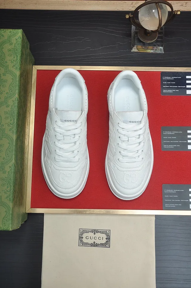 Gucci White Perforated Leather Upper Embossed Interlocking G Logo Lifestyle Sneakers 2