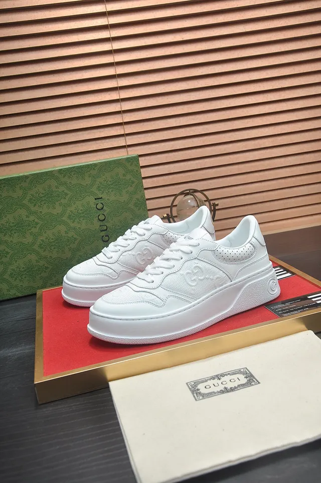 Gucci White Perforated Leather Upper Embossed Interlocking G Logo Lifestyle Sneakers 3