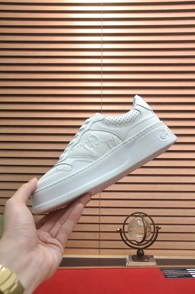 Gucci White Perforated Leather Upper Embossed Interlocking G Logo Lifestyle Sneakers 4
