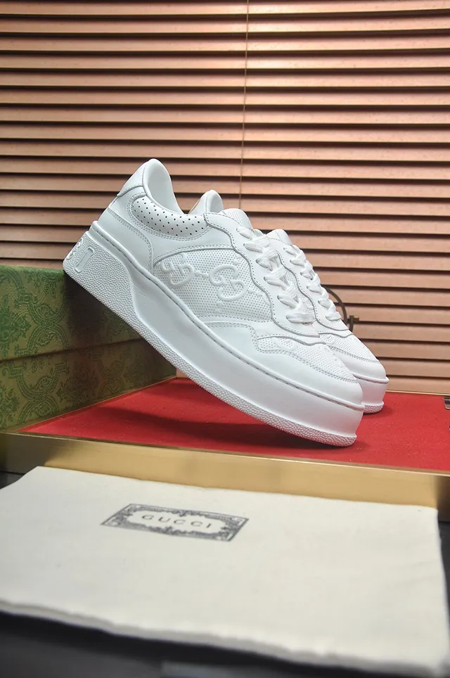 Gucci White Perforated Leather Upper Embossed Interlocking G Logo Lifestyle Sneakers 5