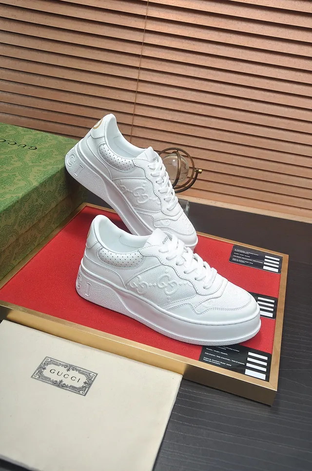 Gucci White Perforated Leather Upper Embossed Interlocking G Logo Lifestyle Sneakers 6