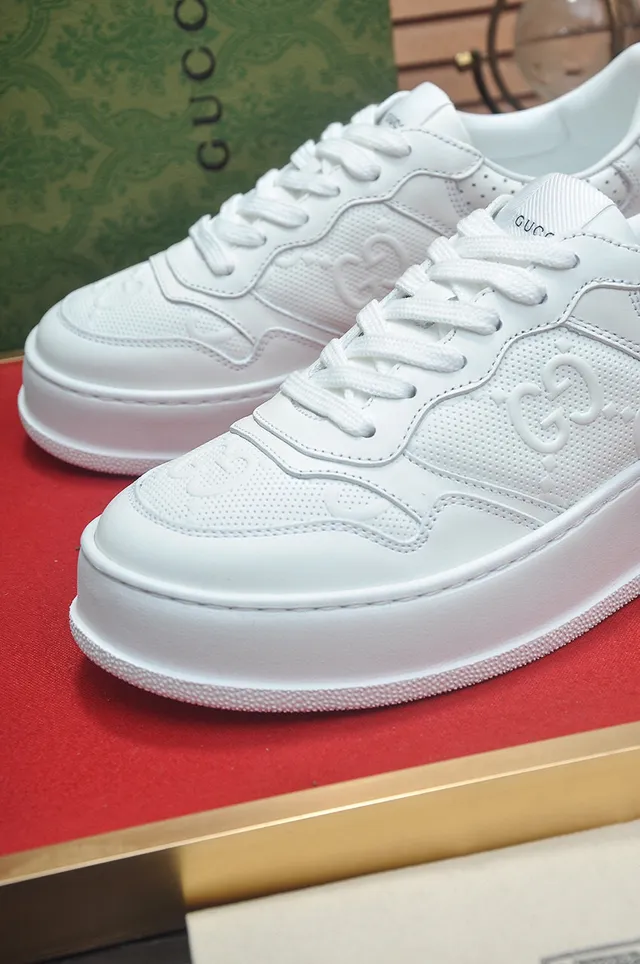 Gucci White Perforated Leather Upper Embossed Interlocking G Logo Lifestyle Sneakers 8