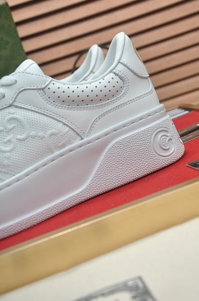 Gucci White Perforated Leather Upper Embossed Interlocking G Logo Lifestyle Sneakers 9