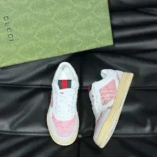 Gucci White Pink GG Monogram Canvas Web Stripe Heel Tab Lifestyle Sneakers