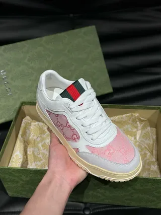Gucci White Pink GG Monogram Canvas Web Stripe Heel Tab Lifestyle Sneakers 4