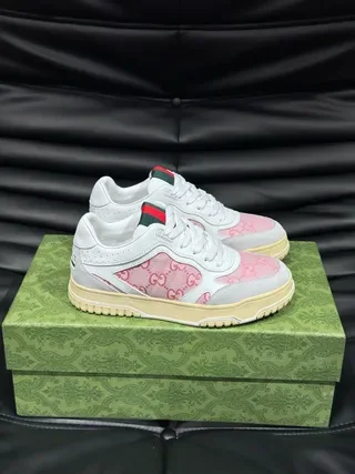 Gucci White Pink GG Monogram Canvas Web Stripe Heel Tab Lifestyle Sneakers 5