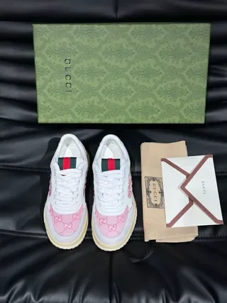 Gucci White Pink GG Monogram Canvas Web Stripe Heel Tab Lifestyle Sneakers 7