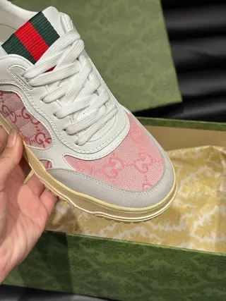 Gucci White Pink GG Monogram Canvas Web Stripe Heel Tab Lifestyle Sneakers 8