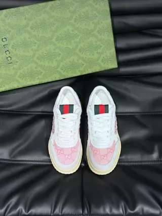 Gucci White Pink GG Monogram Canvas Web Stripe Heel Tab Lifestyle Sneakers 9