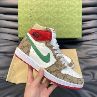 Gucci x Nike Air Jordan 1 Monogram Canvas Green Red White Lifestyle Sneakers