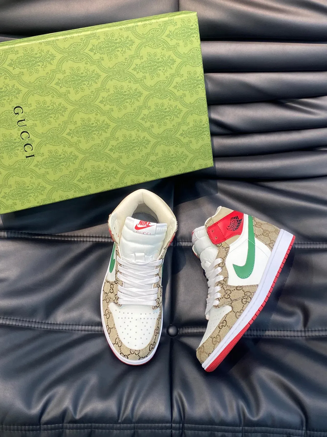 Gucci x Nike Air Jordan 1 Monogram Canvas Vert Rouge Blanc Chaussures Lifestyle 3
