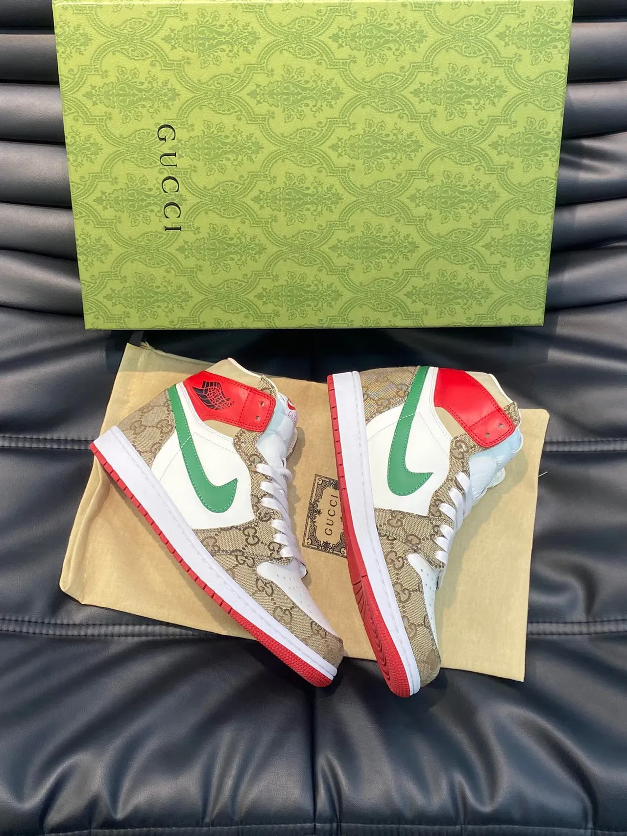 Gucci x Nike Air Jordan 1 Monogram Canvas Vert Rouge Blanc Chaussures Lifestyle 4