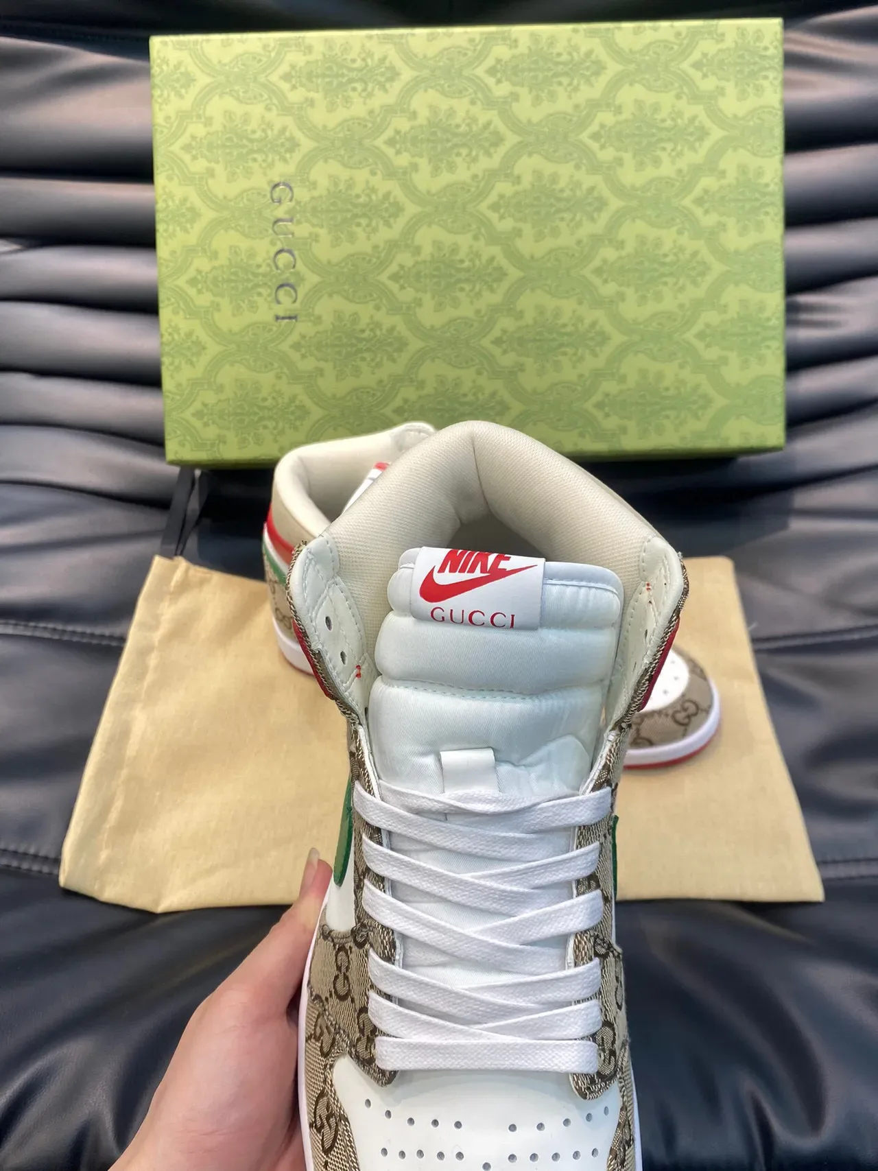 Gucci x Nike Air Jordan 1 Monogram Canvas Vert Rouge Blanc Chaussures Lifestyle 5