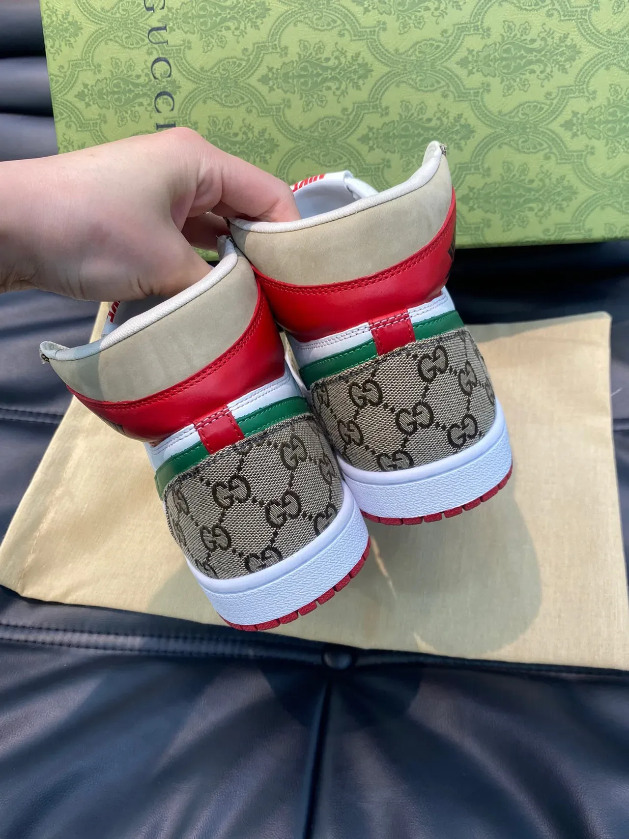 Gucci x Nike Air Jordan 1 Monogram Canvas Vert Rouge Blanc Chaussures Lifestyle 6