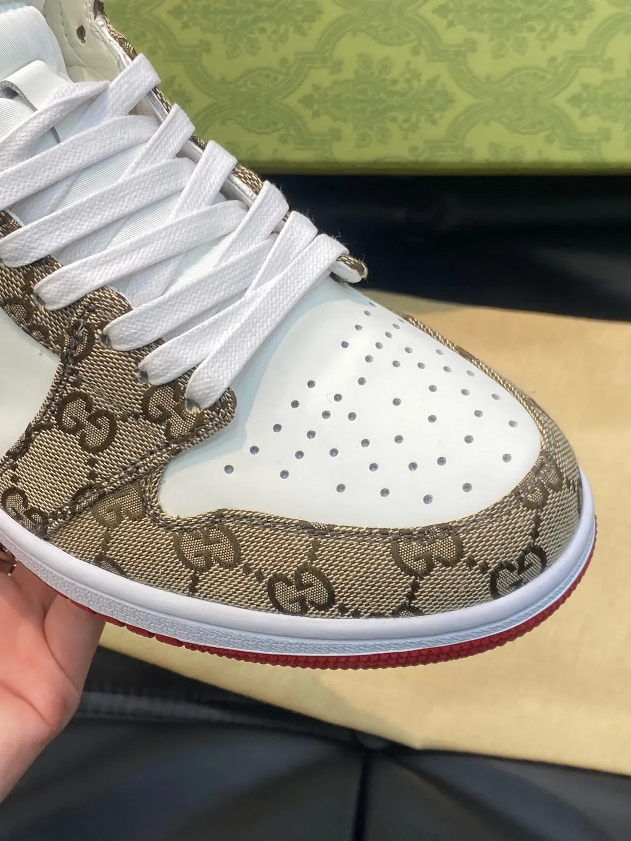 Gucci x Nike Air Jordan 1 Monogram Canvas Vert Rouge Blanc Chaussures Lifestyle 8
