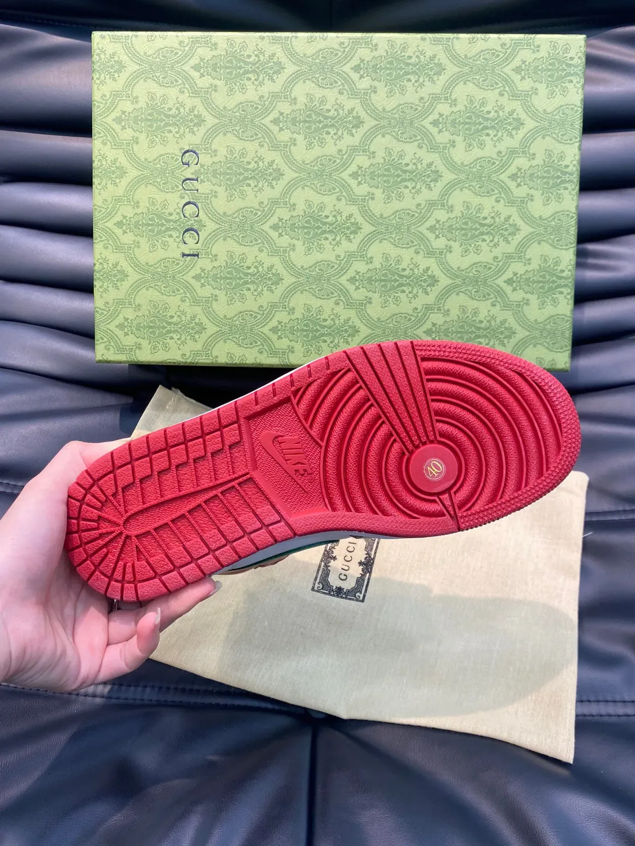 Gucci x Nike Air Jordan 1 Monogram Canvas Vert Rouge Blanc Chaussures Lifestyle 9