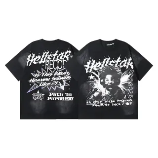 Hellstar تيشيرت أسود أوفرسايز بطباعة جرافيك متهالكة