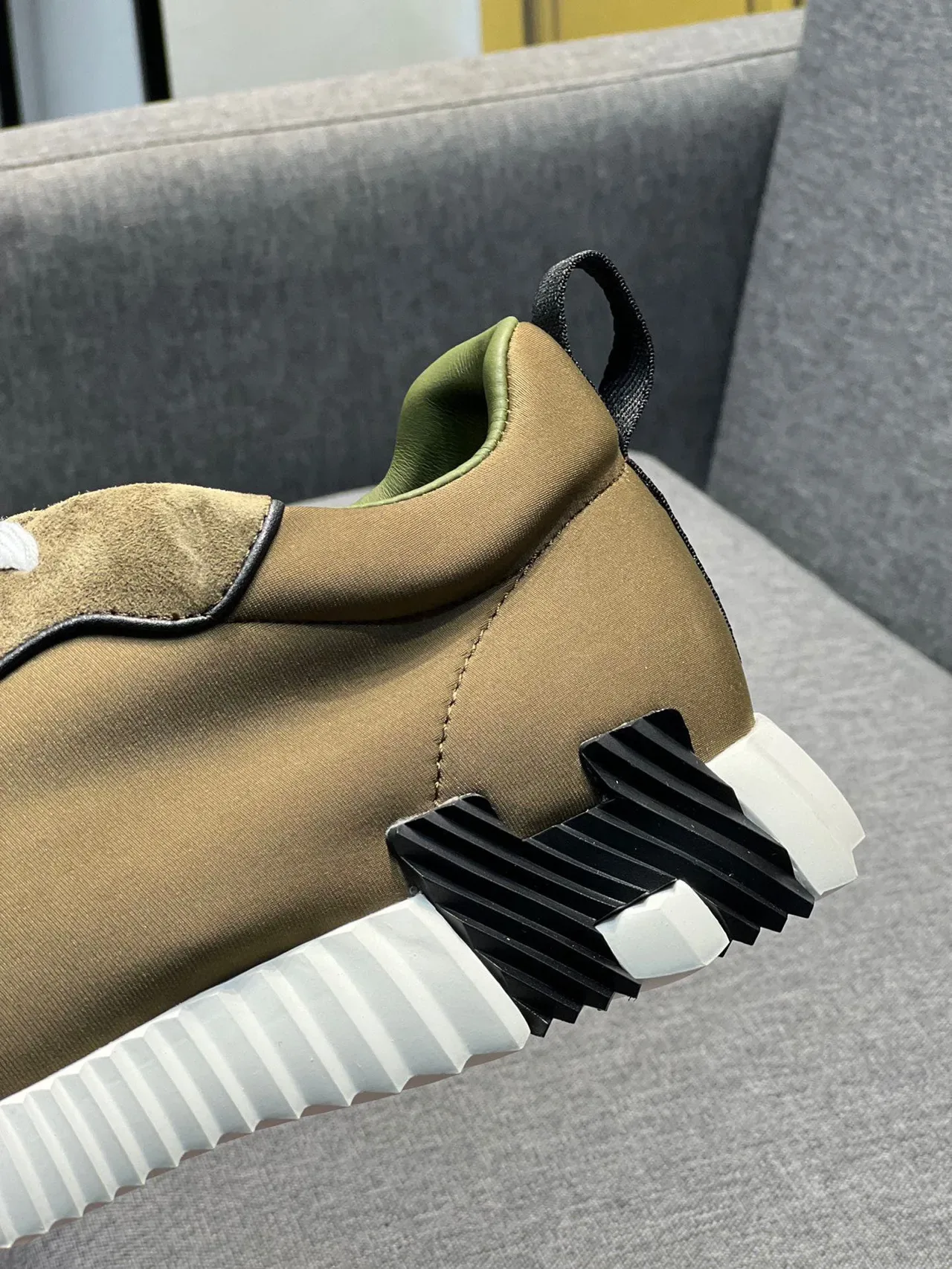 Hermès Army Green White Olive Suede And Fabric Upper Laces Sneakers 8