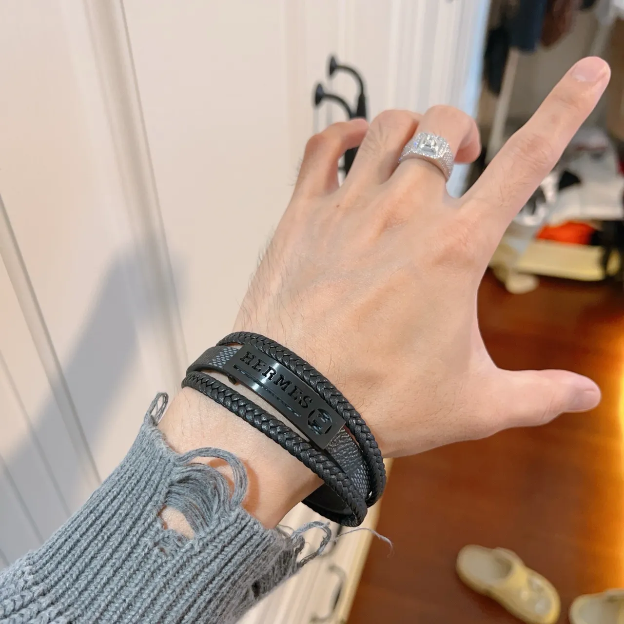 Hermès Black Braided Leather Double-Wrap Bracelet 2