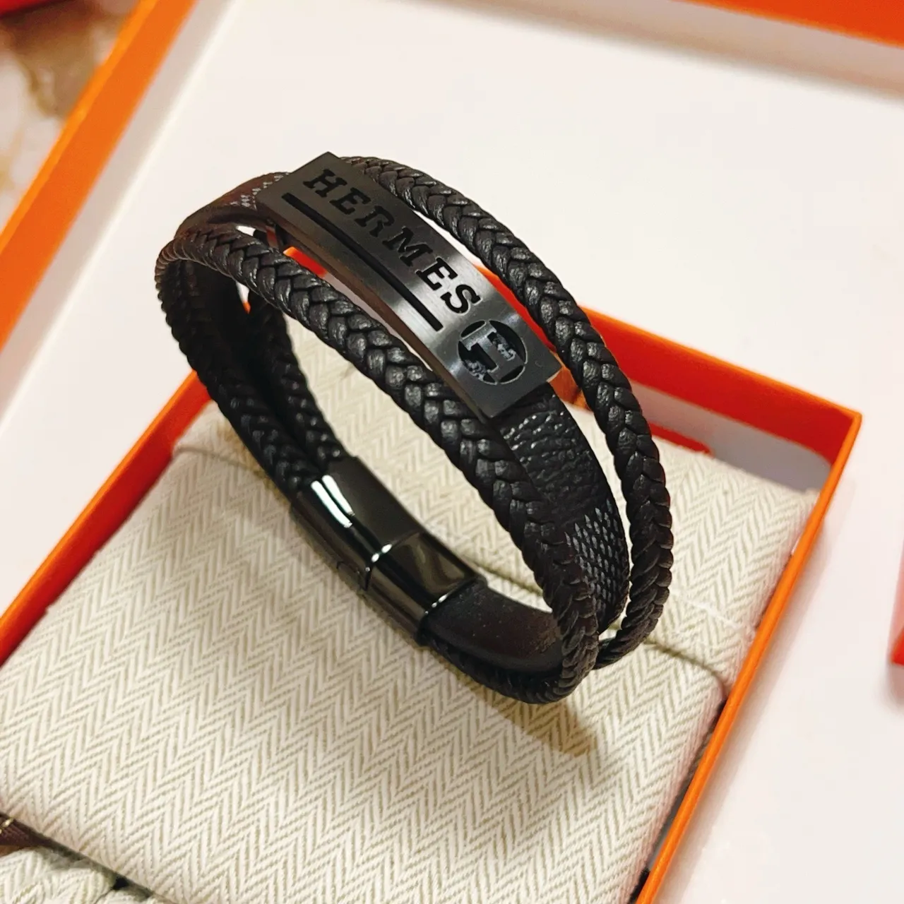 Hermès Black Braided Leather Double-Wrap Bracelet 3