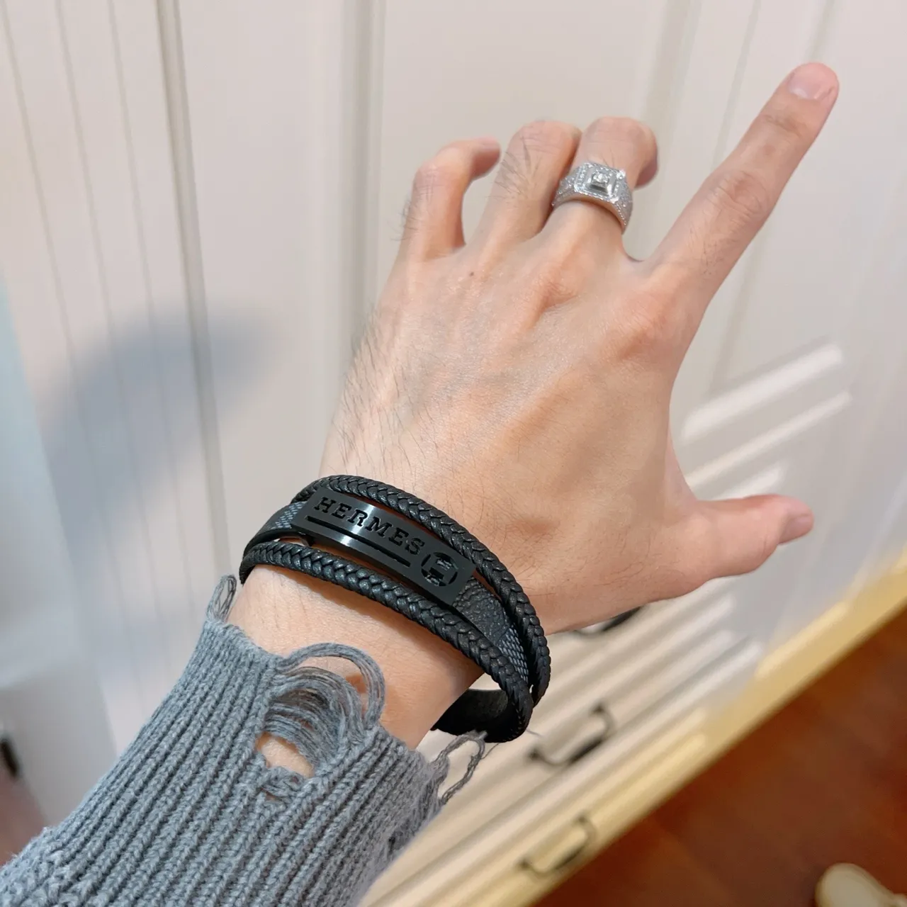 Hermès Black Braided Leather Double-Wrap Bracelet 5