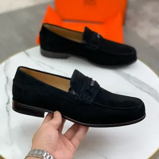 Hermès Black Brown Suede Penny Loafer