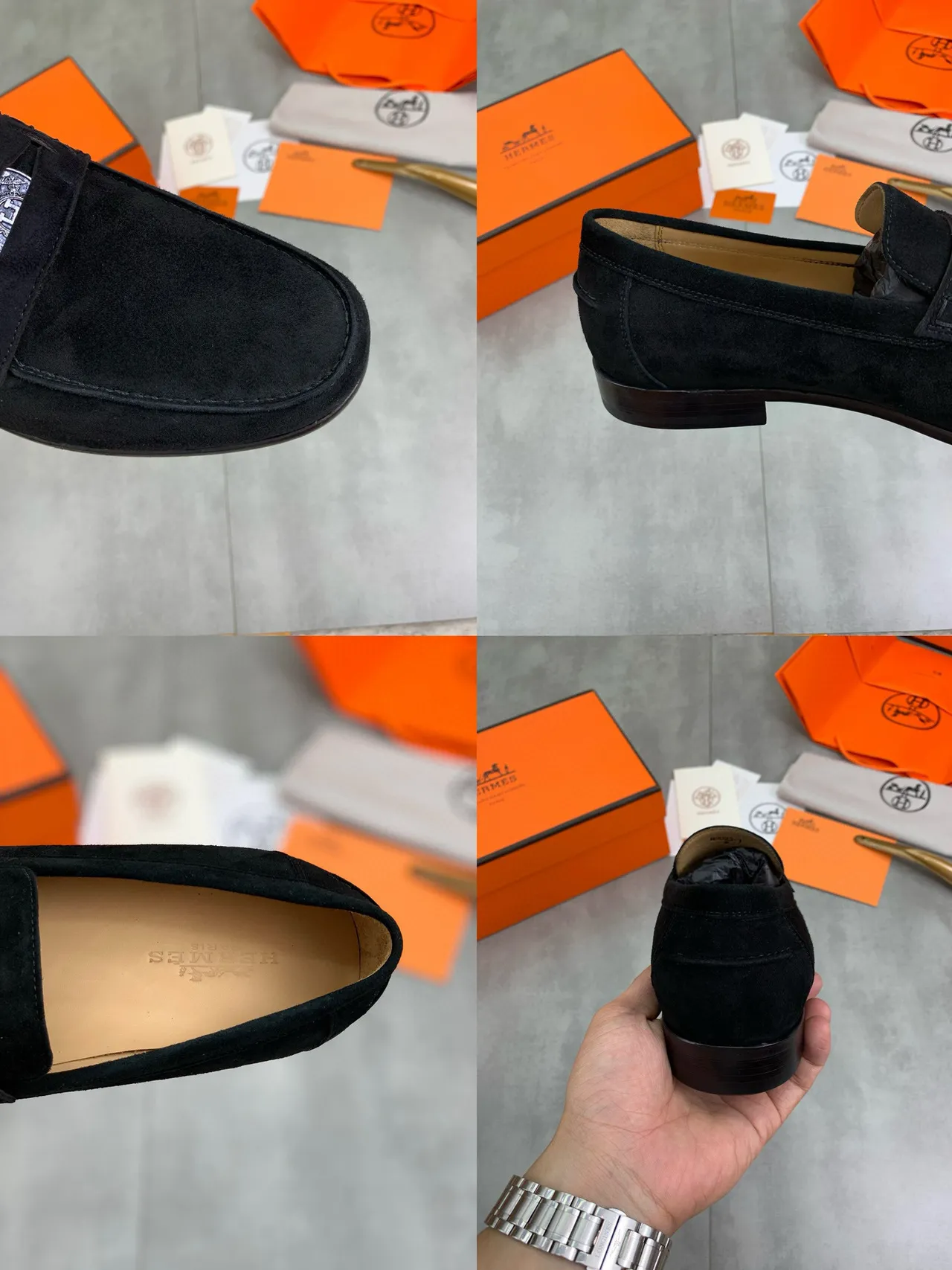 Hermès Penny Loafer en Daim Noir et Brun 2