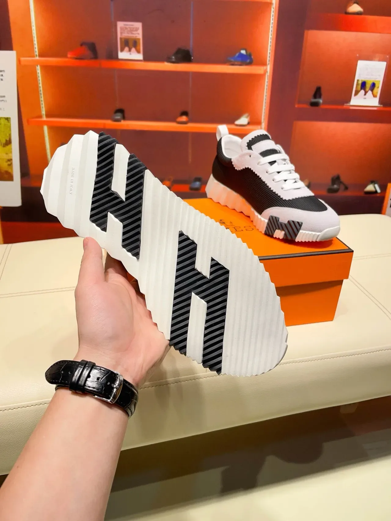 Hermès Black Gray Sculpted Ridged Midsole Mesh Upper Lifestyle Sneakers 3