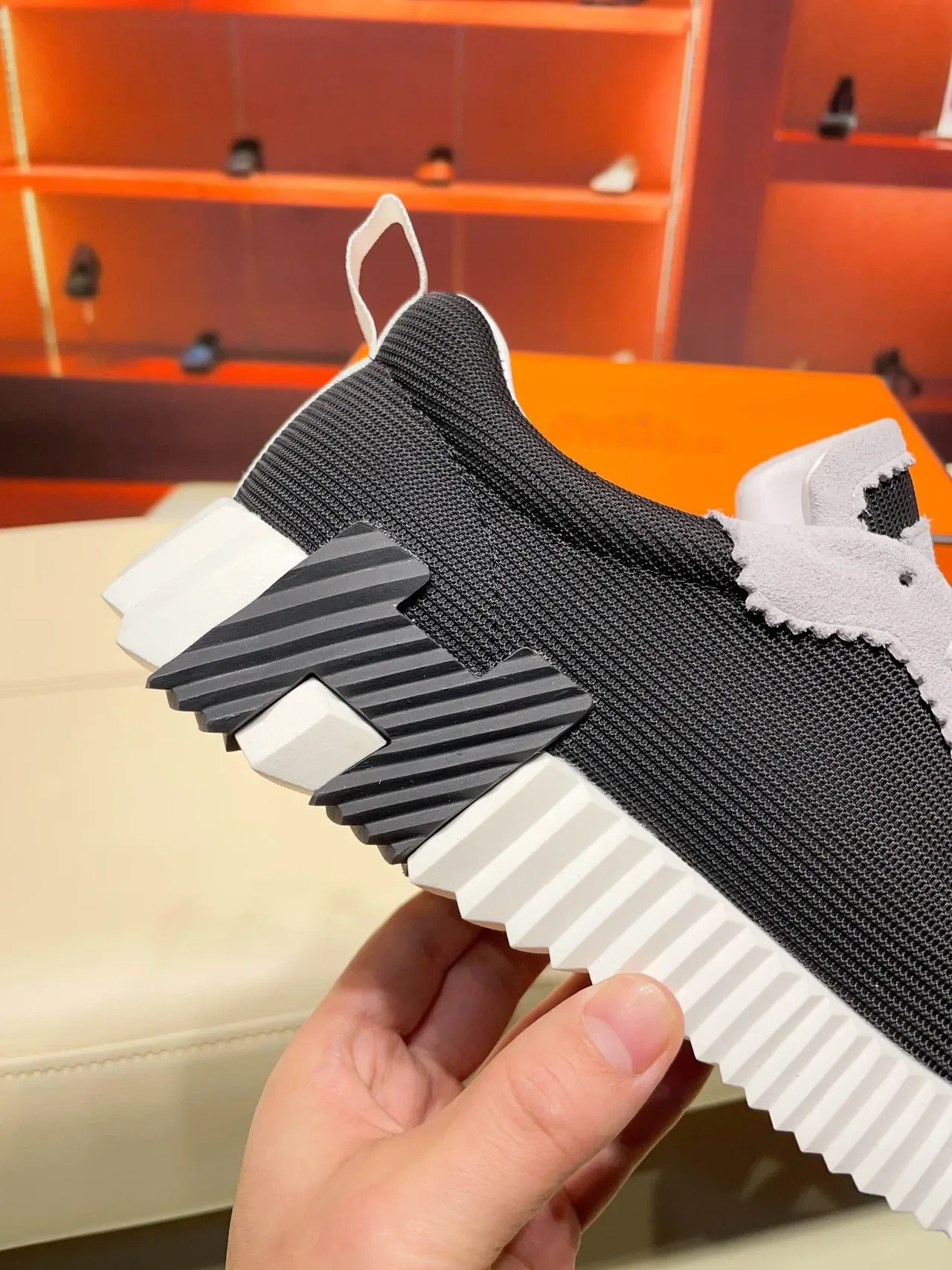 Hermès Black Gray Sculpted Ridged Midsole Mesh Upper Lifestyle Sneakers 4