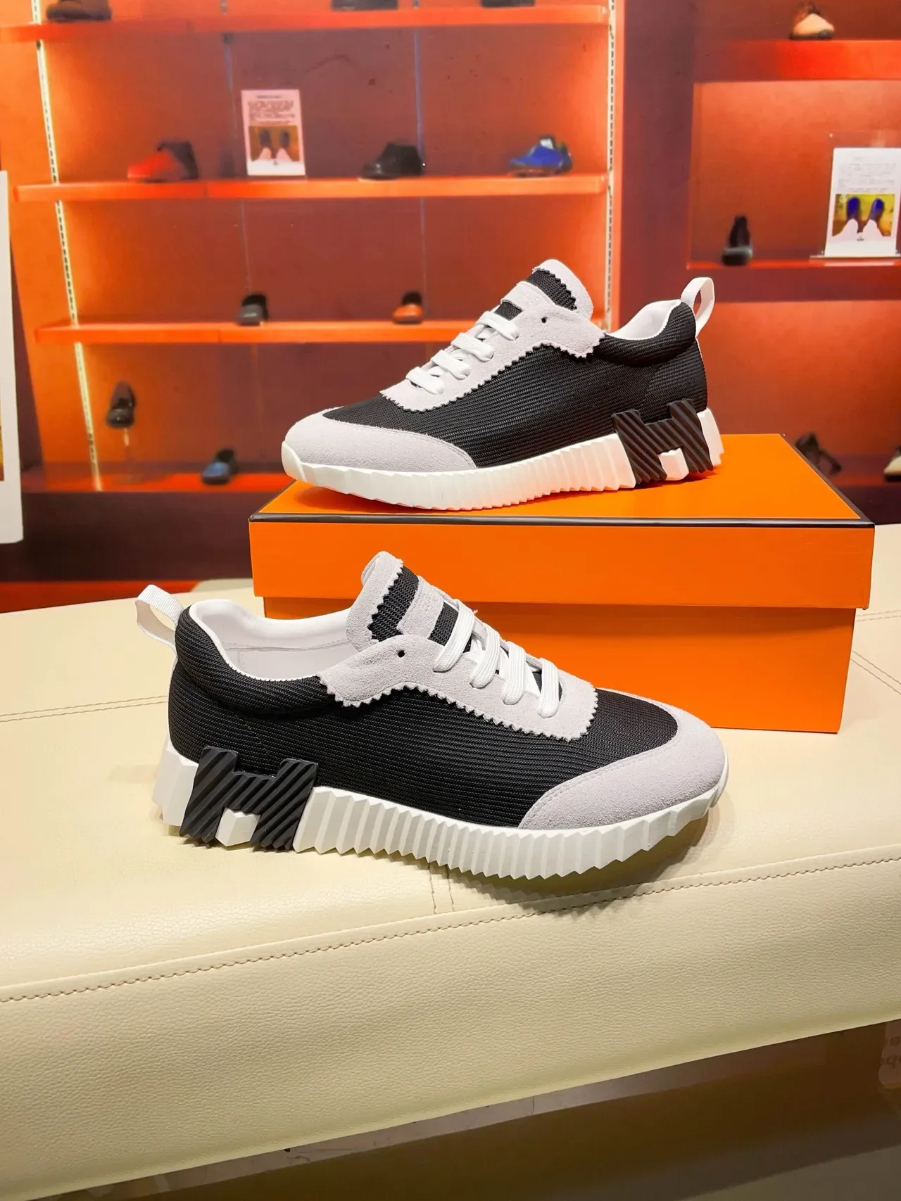 Hermès Black Gray Sculpted Ridged Midsole Mesh Upper Lifestyle Sneakers 6