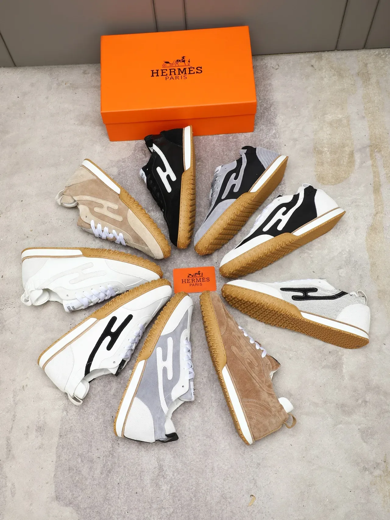 Hermès Black Gray Two-Tone Suede And Nylon Abstract Logo Panel Sneakers 2