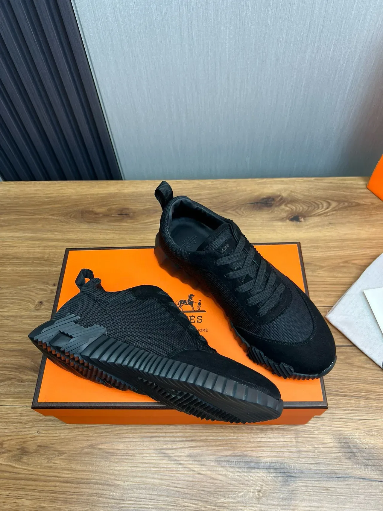 Hermès Black Textile-Suede Hybrid Sneaker 5