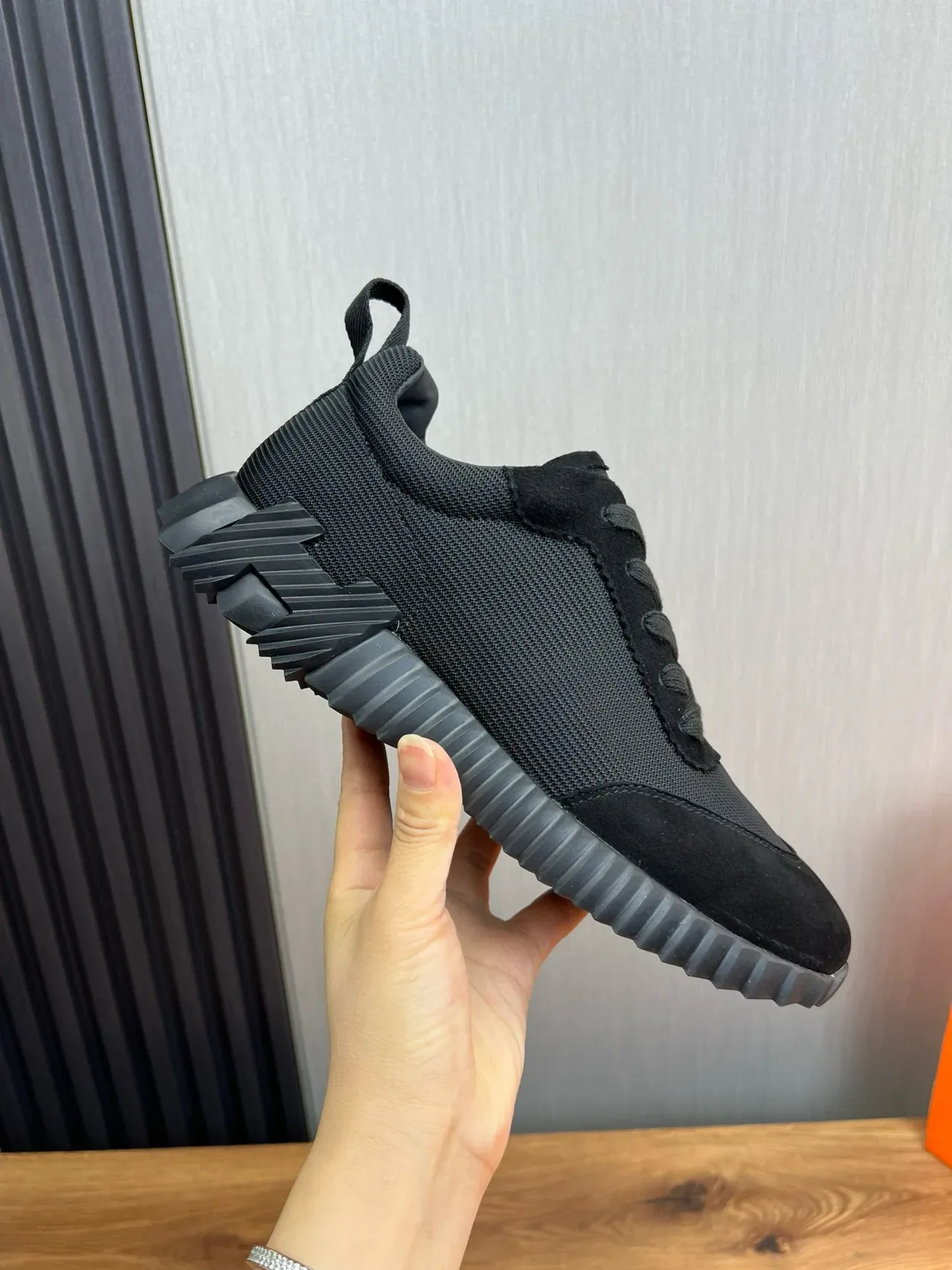 Hermès Black Textile-Suede Hybrid Sneaker 6