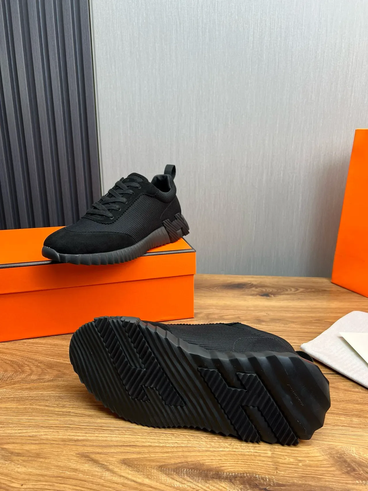 Hermès Black Textile-Suede Hybrid Sneaker 8