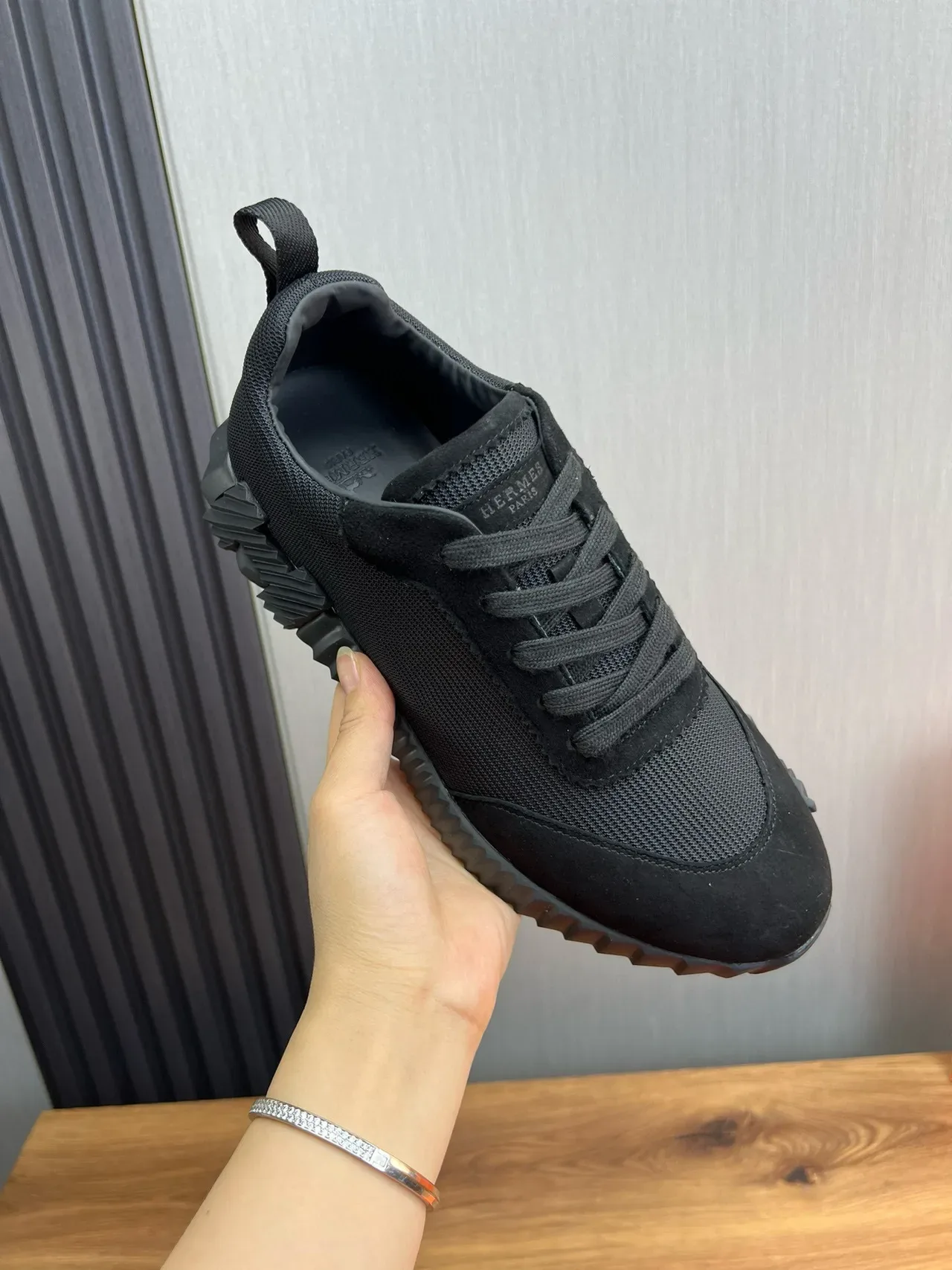 Hermès Black Textile-Suede Hybrid Sneaker 9