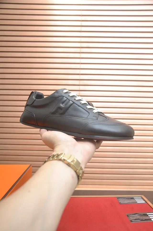 Hermès Black White Leather Upper Laces Lifestyle Sneakers 2