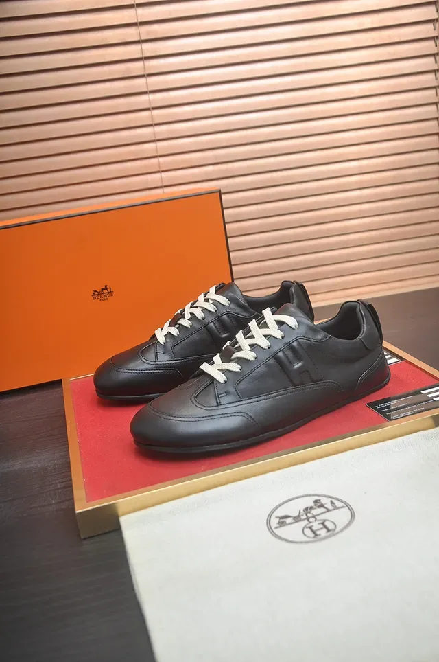Hermès Black White Leather Upper Laces Lifestyle Sneakers 5