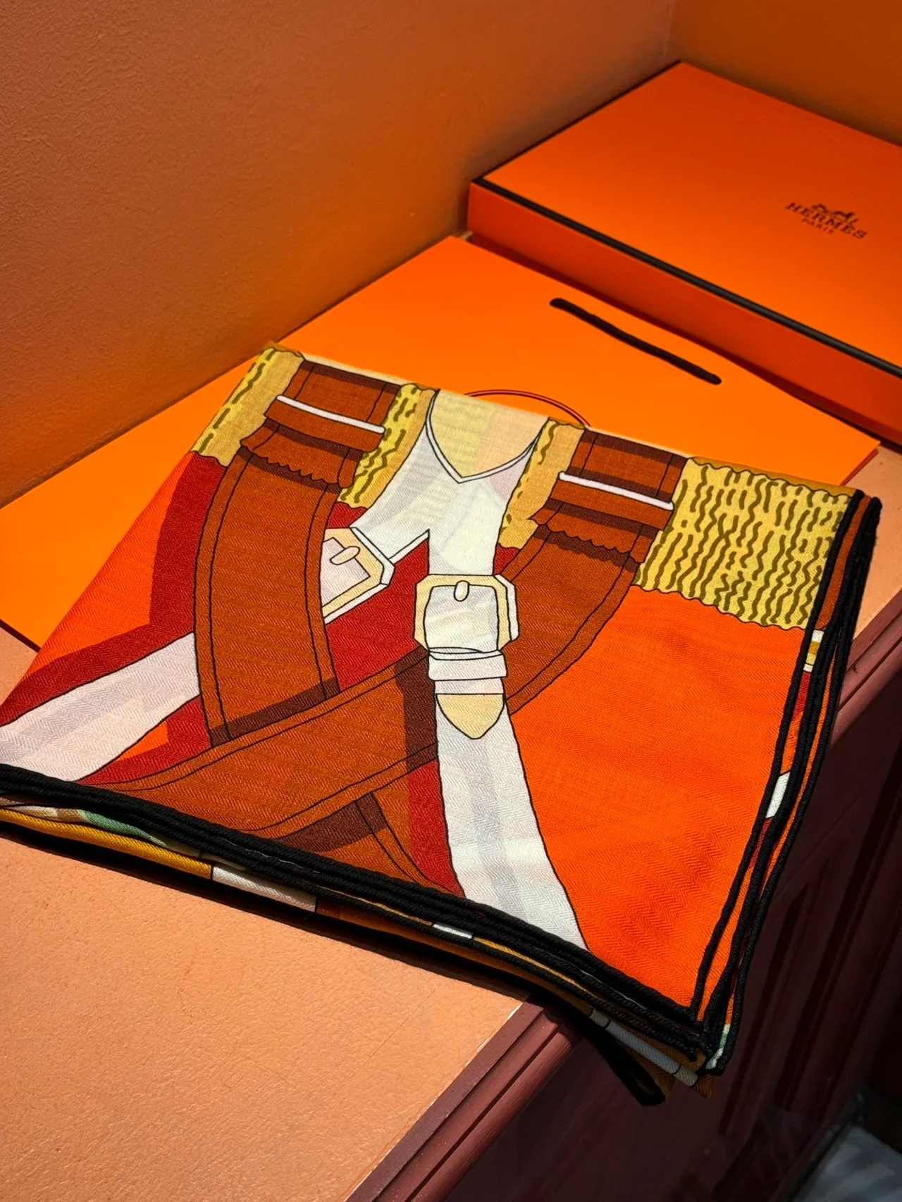 Hermès Arnês Equestre Imprimé orange Foulard en Soie 6