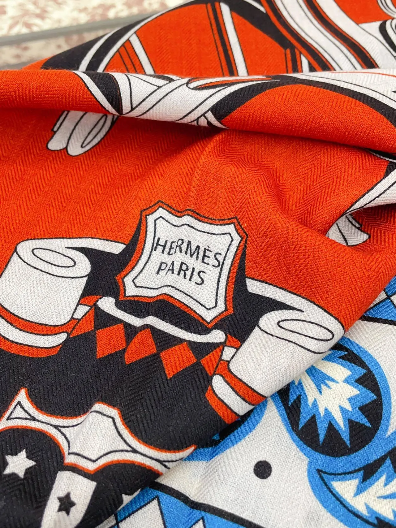 Hermès Estampa Geométrica Estrela Cachecol de Seda Laranja 7