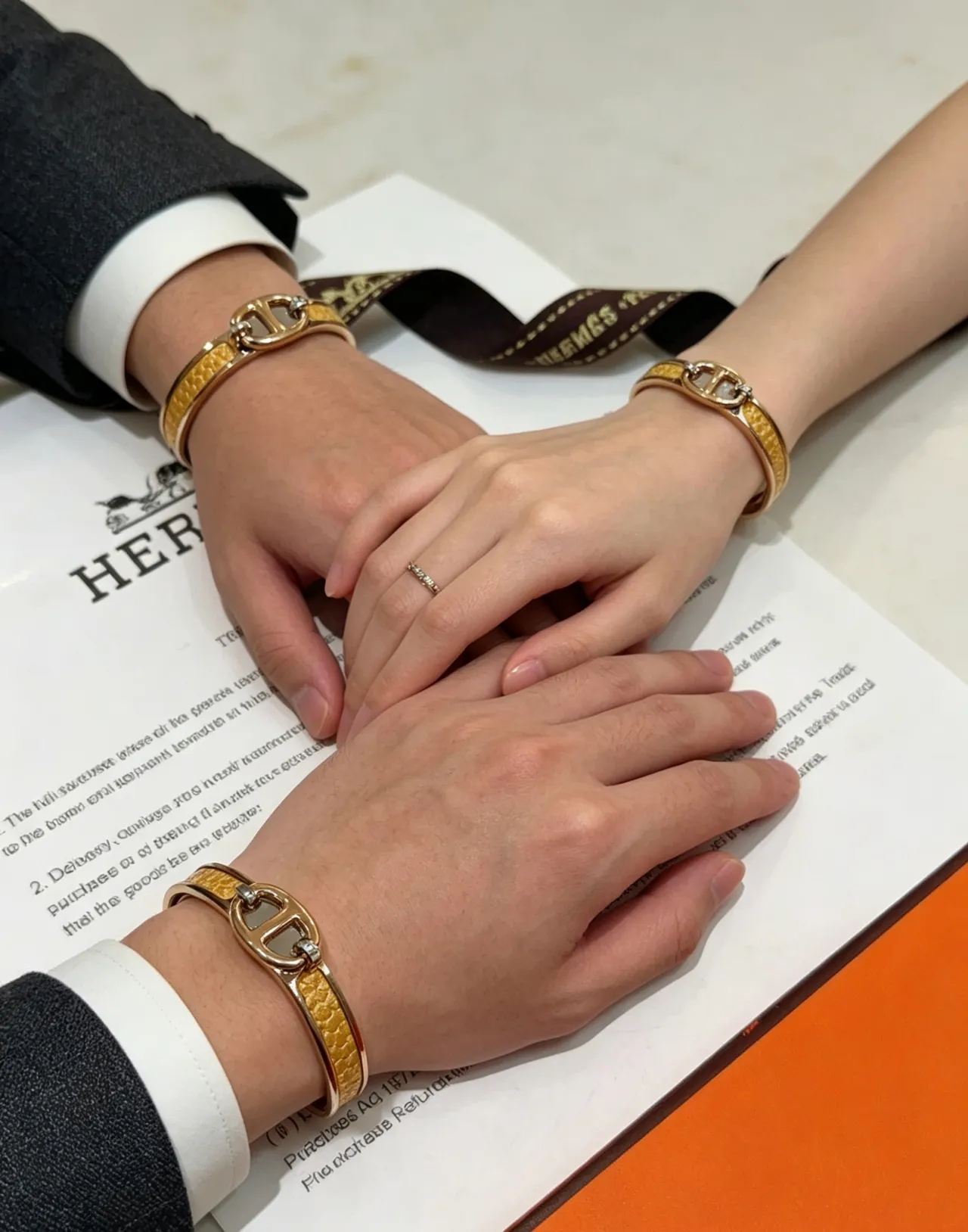 Hermès Gold Brown H-Shaped Toggle Clasp Snakeskin-Textured Inlay Bracelet 3