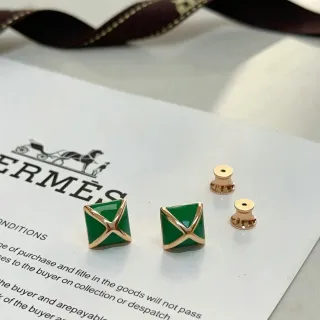 Hermès Green Enamel X-Frame Stud Earrings