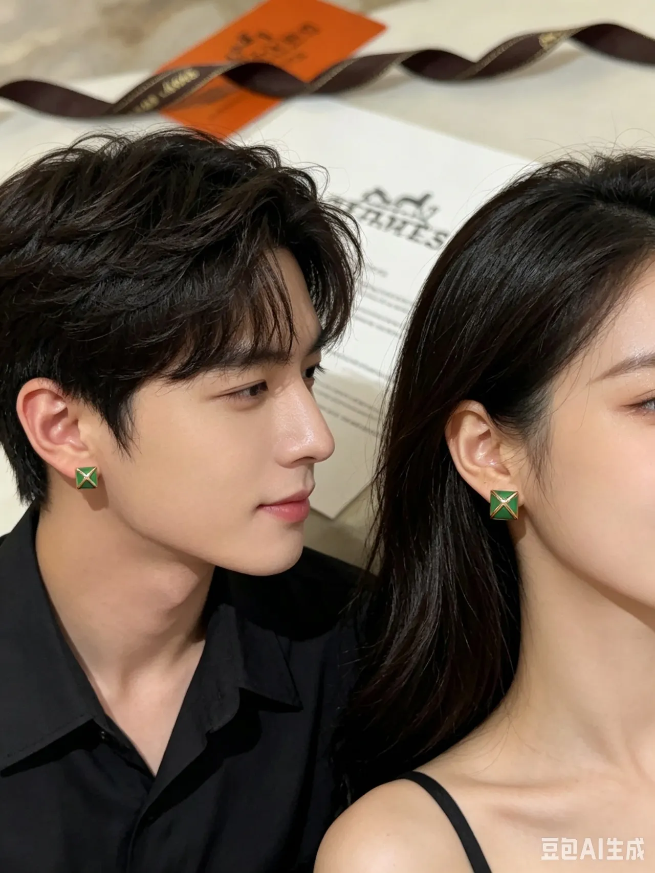 Hermès Green Enamel X-Frame Stud Earrings 2