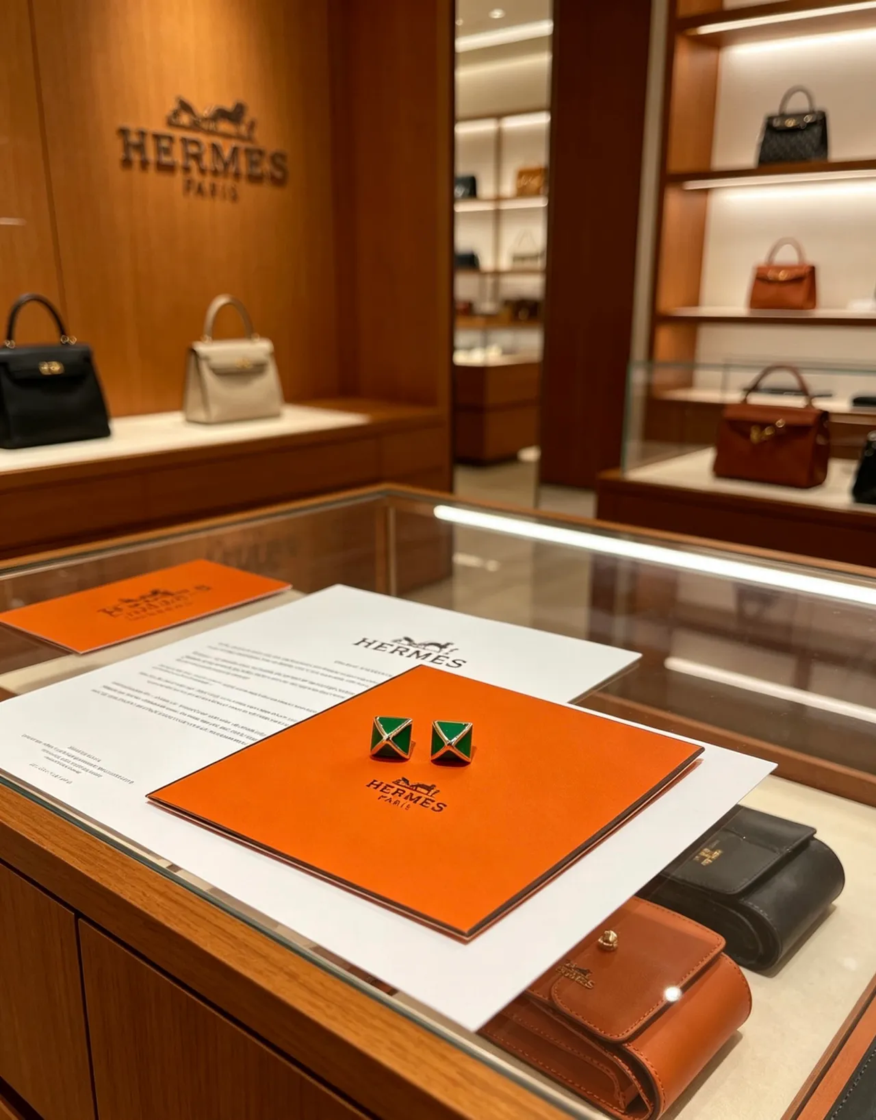 Hermès Green Enamel X-Frame Stud Earrings 5