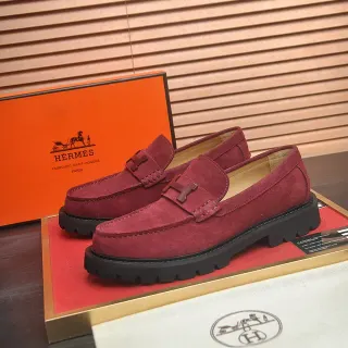 Hermès H-Buckle Loafer Borgonha Preto Camurça Superior Hardware Loafer