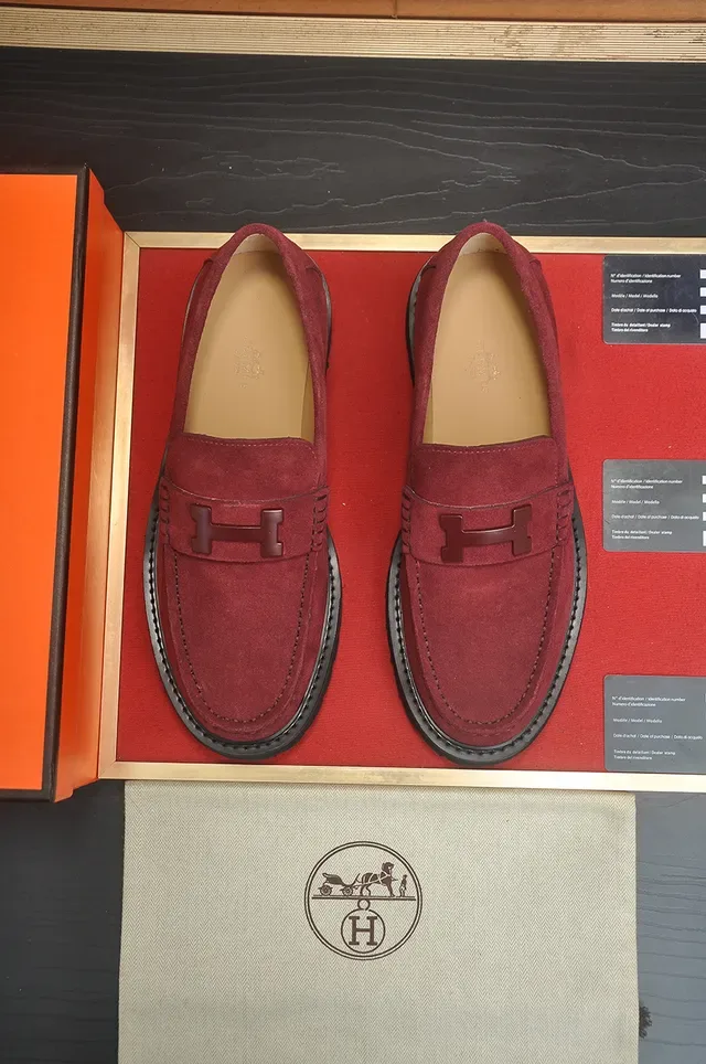 Hermès H-Buckle Loafer Bourguignon Noir Daim Supérieur Hardware Loafer 5