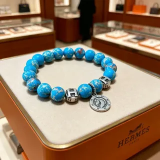 Hermès H Collection Pulsera de Encanto con Cuentas de Turquesa en Tono Plateado