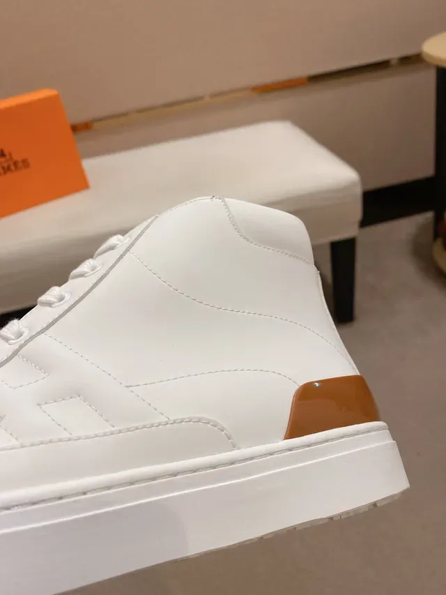 Hermès H Cut White and Tan High-Top Lifestyle Sneaker 4
