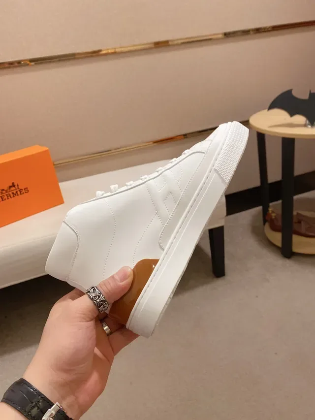 Hermès H Cut White and Tan High-Top Lifestyle Sneaker 6