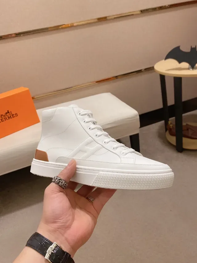 Hermès H Cut White and Tan High-Top Lifestyle Sneaker 7