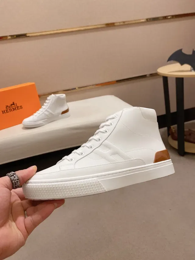 Hermès H Cut White and Tan High-Top Lifestyle Sneaker 8